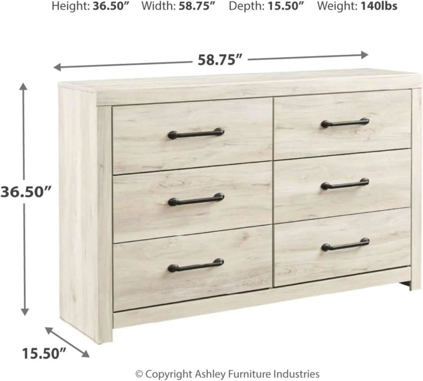 Cambeck Farmhouse Industrial 6 Drawer Dresser Whitewash from PriceLows™