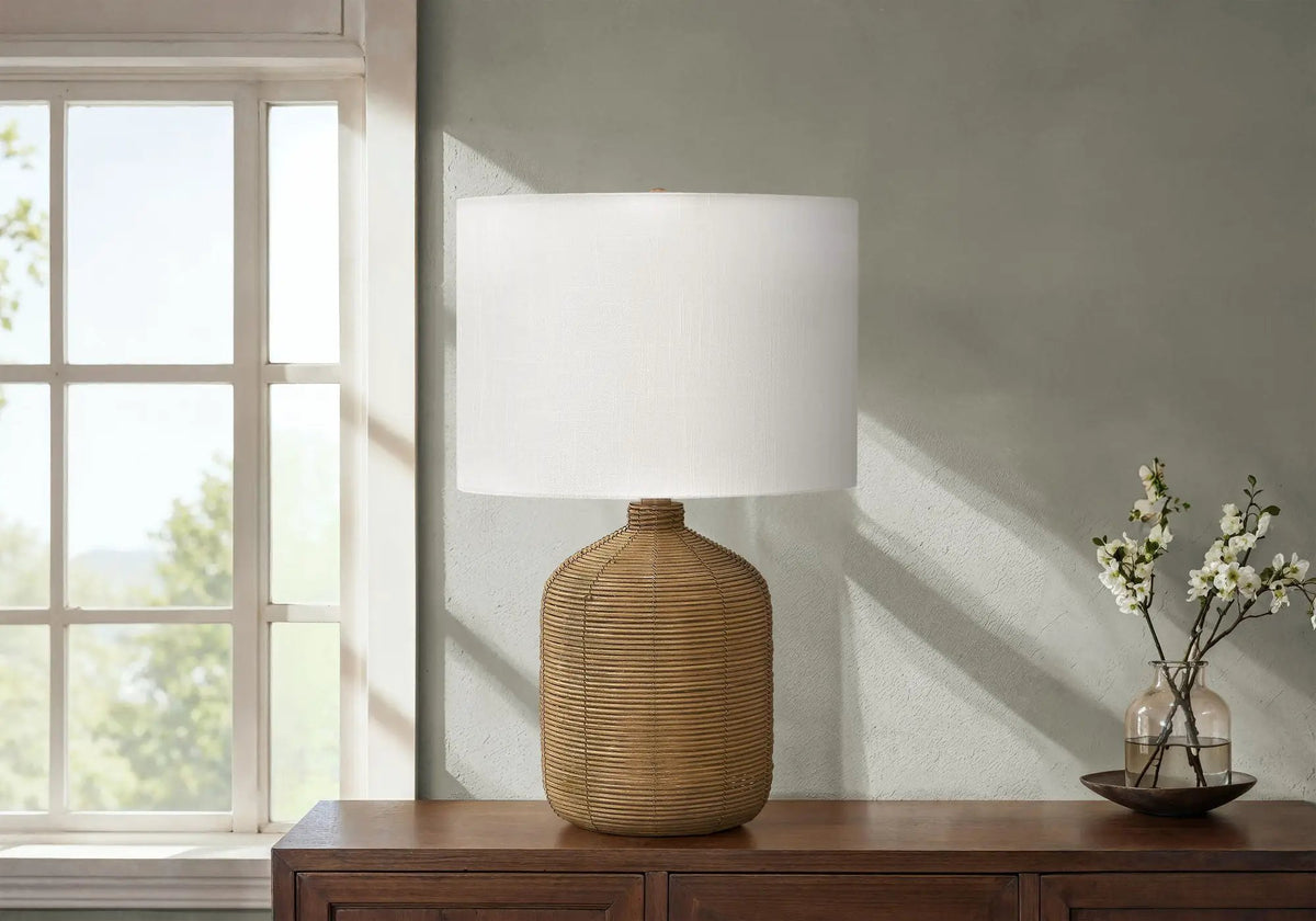 Rattan Table Lamp | Textured Rattan Base | 22.5 Inch Height | 3-Way Dimmable Lighting