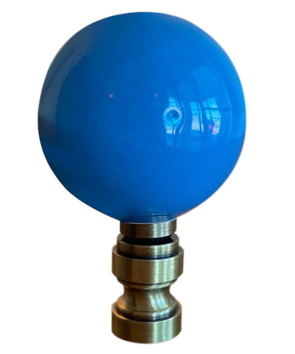 Lamp Finial | 2.5 Inch Round Sky Blue Ceramic | Standard 1/4-27 Thread