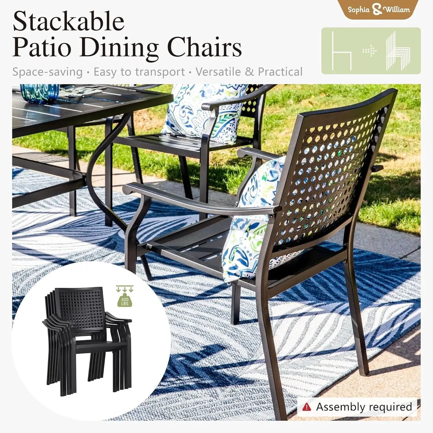 Patio Table And Chairs Set Black 37 Inch Square Table For 4 from PriceLows™