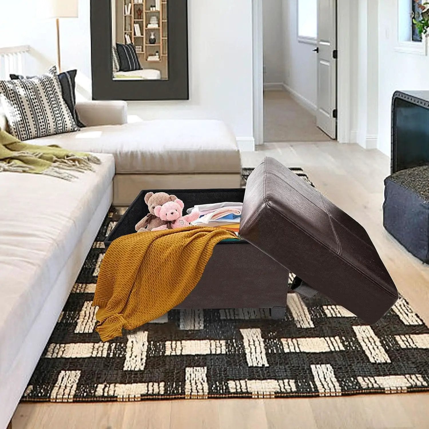Brown Folding Storage Bench Ottoman Hidden Compartments from PriceLows™