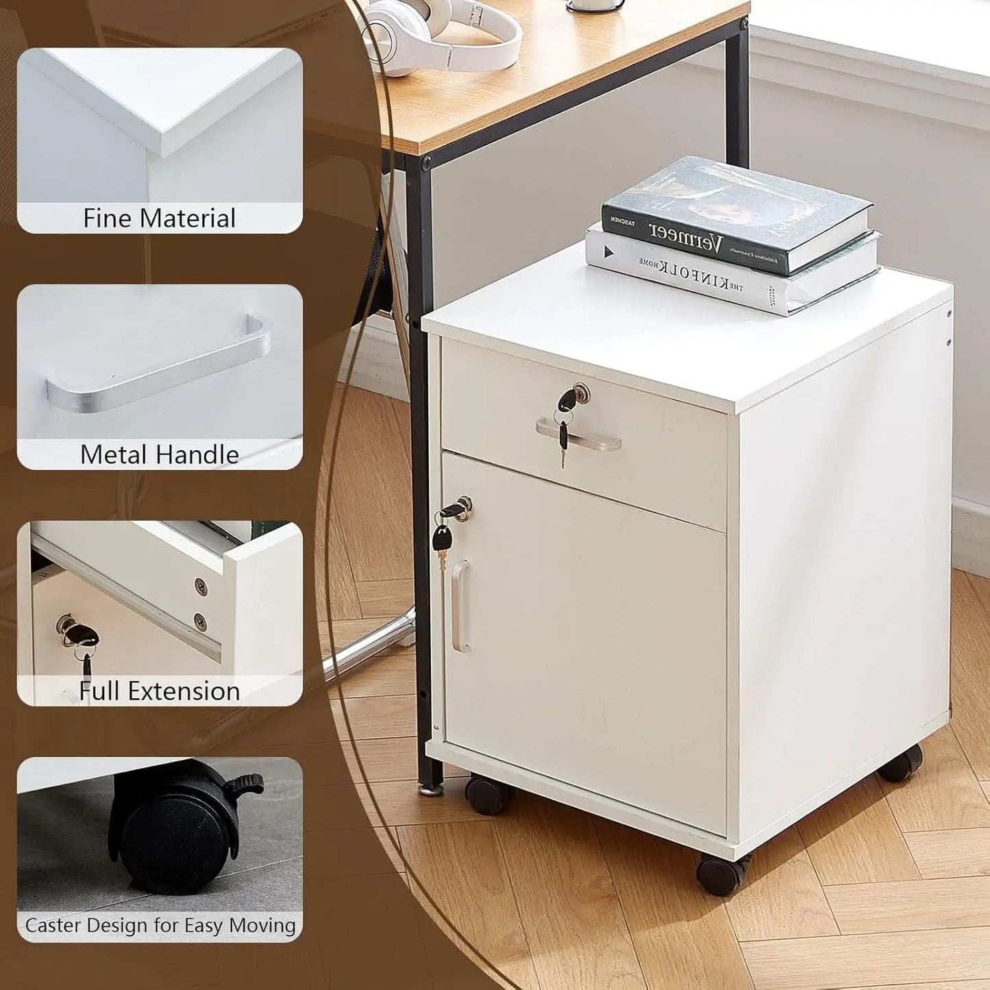White Mobile File Cabinet With Lockable Drawer And Door from PriceLows™