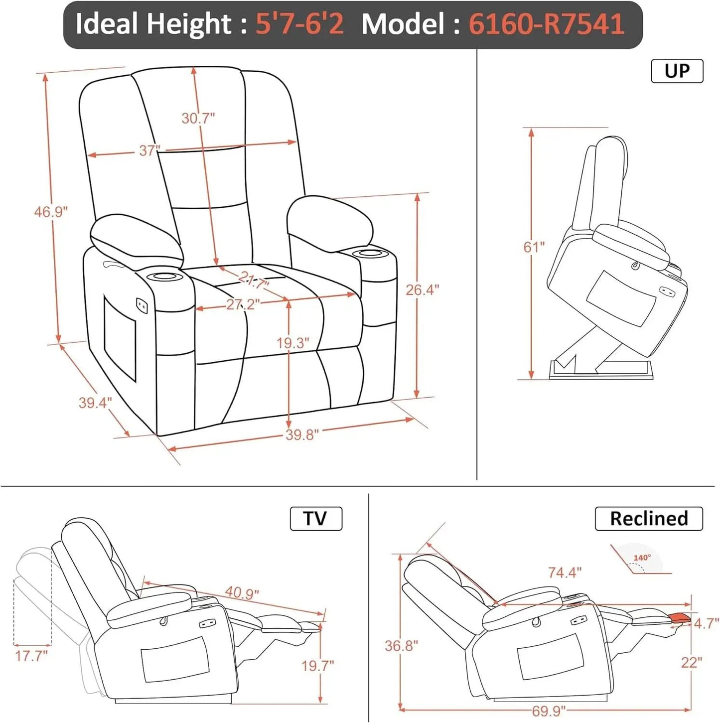 Beige Large Power Lift Recliner Chair With Massage And Heat from PriceLows™