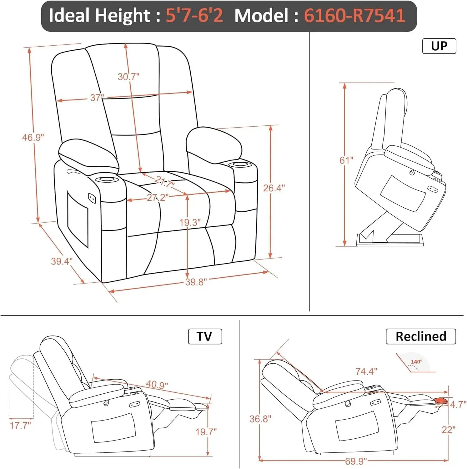 Beige Large Power Lift Recliner Chair With Massage And Heat from PriceLows™