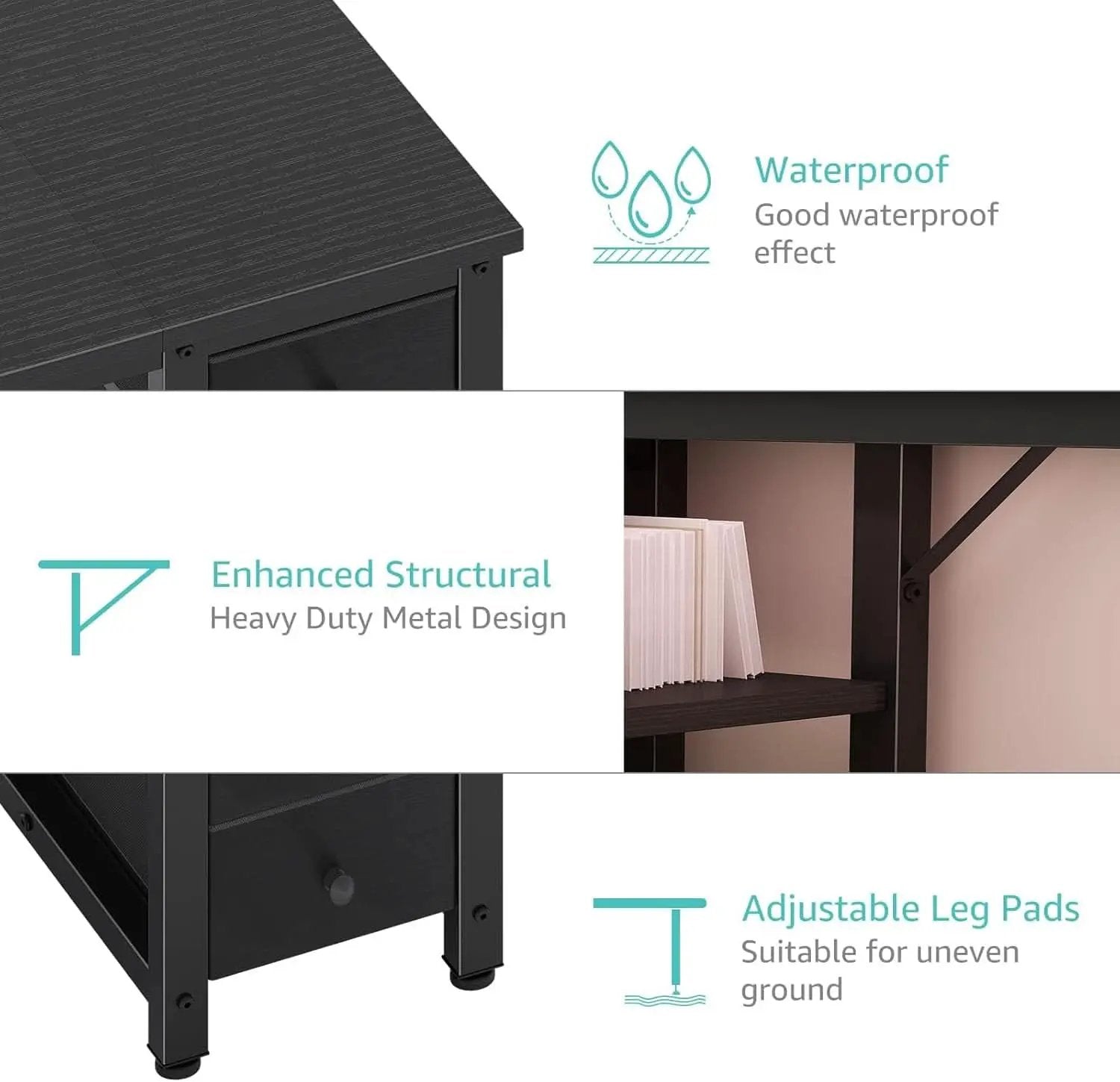 55 Inch Gaming Desk With Fabric Drawers And Shelves Black from PriceLows™