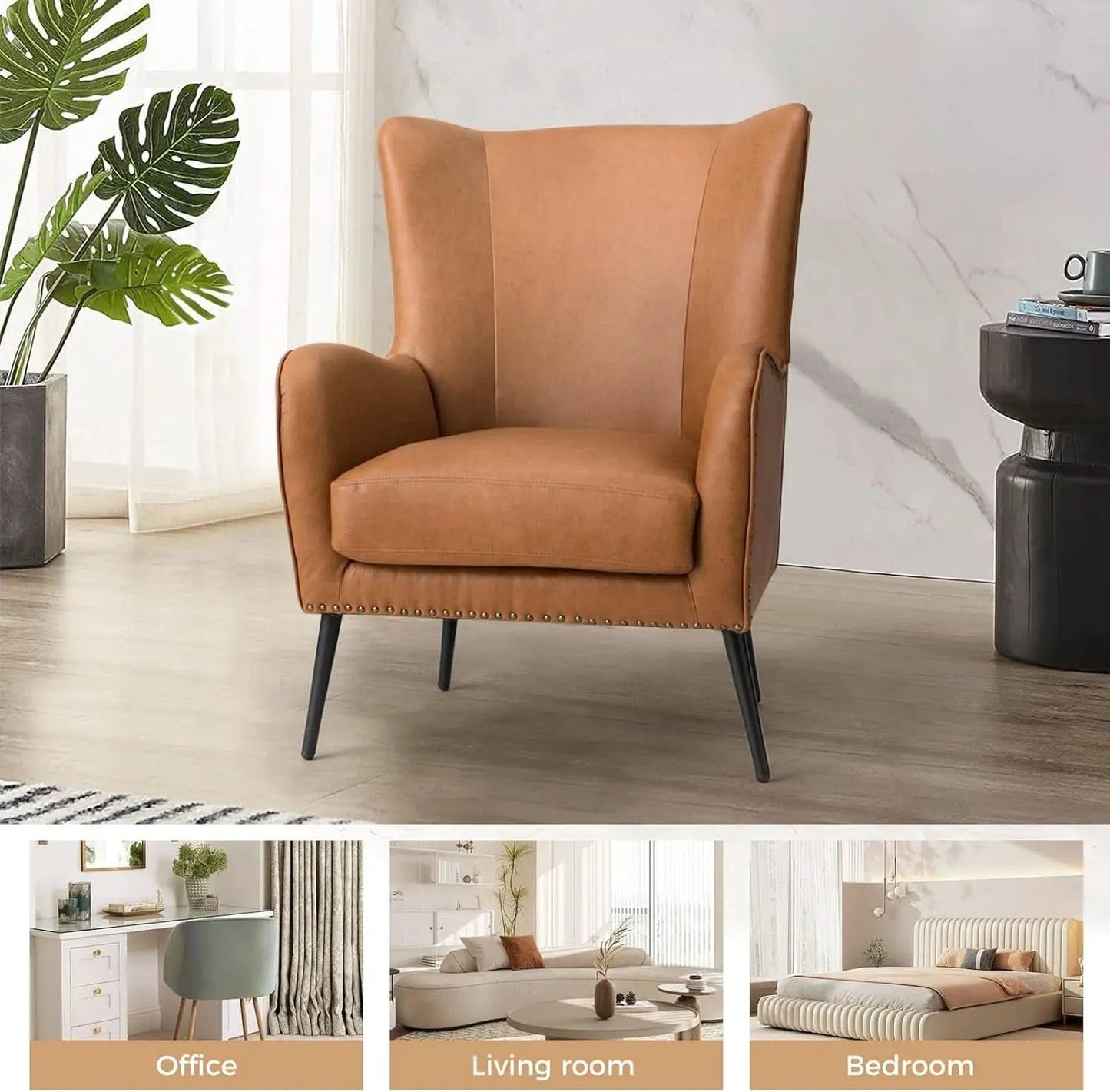 Faux Leather Wingback Chair With Black Nailhead Trim from PriceLows™