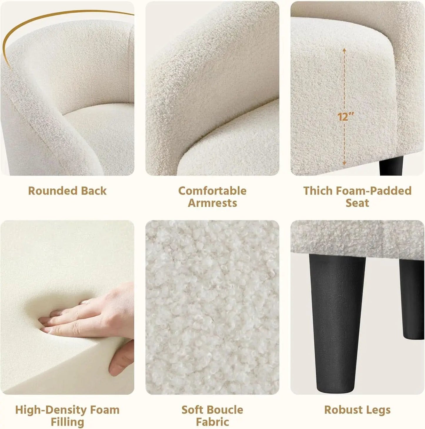 Ivory Barrel Chairs Boucle Living Room Duo Two Piece Set from PriceLows™