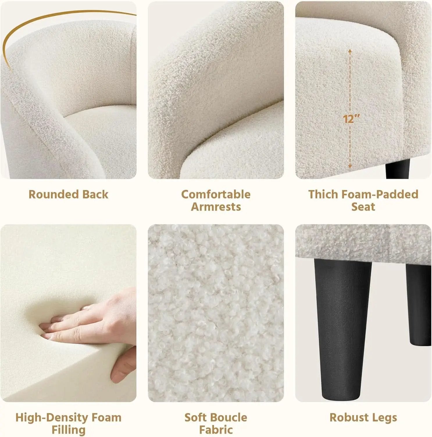 Ivory Barrel Chairs Boucle Living Room Duo Two Piece Set from PriceLows™