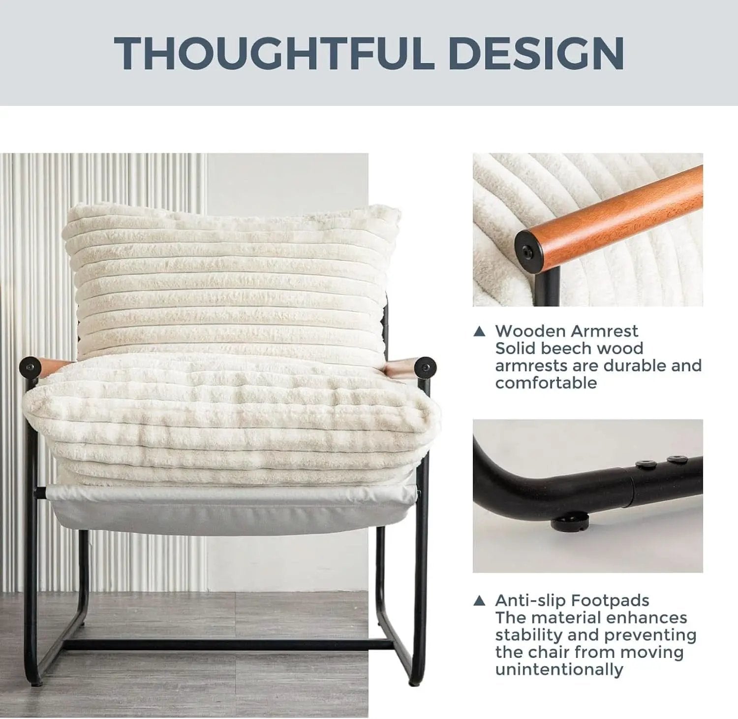 Boucle Sherpa Arm Chair Steel Frame Mid Century Modern from PriceLows™