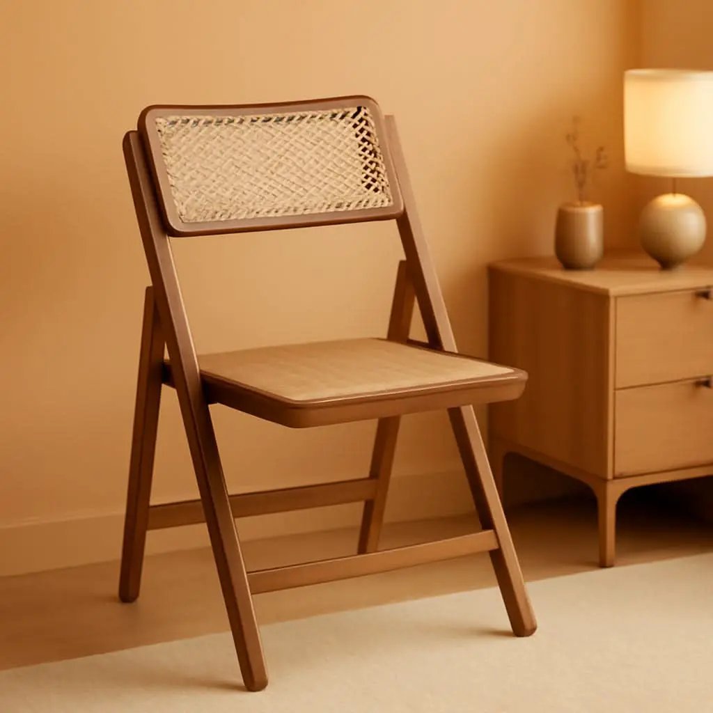 Rattan Folding Chair Walnut Finish Indoor Outdoor Dining from PriceLows™