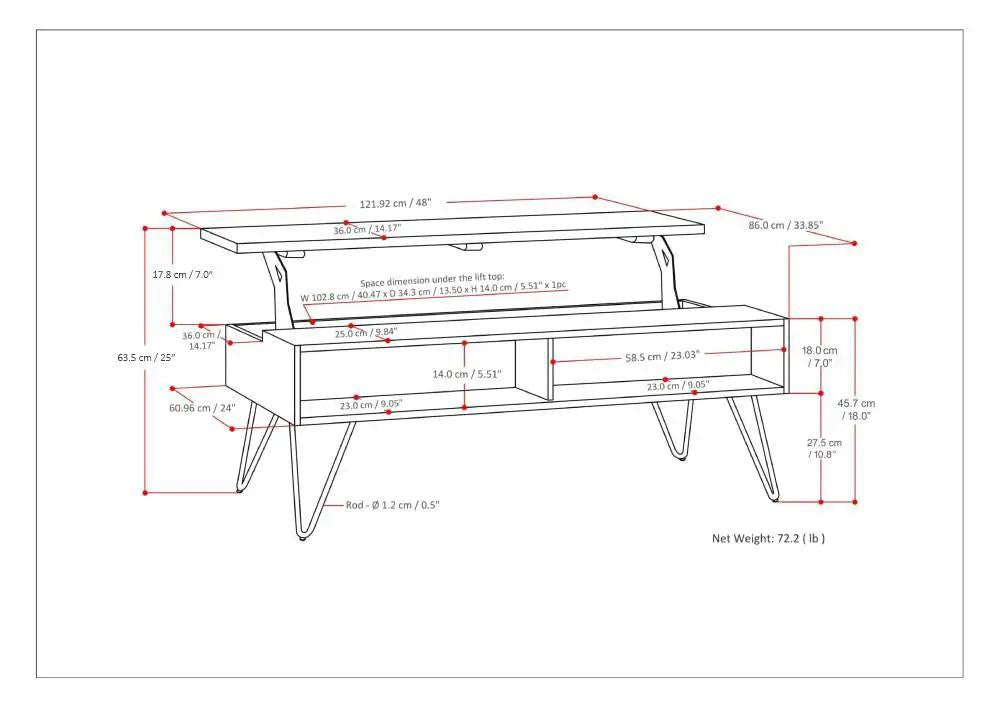 Hunter Lift Top Coffee Table | Handcrafted Solid Mango Hardwood | Split Lift Top | Large Storage Area