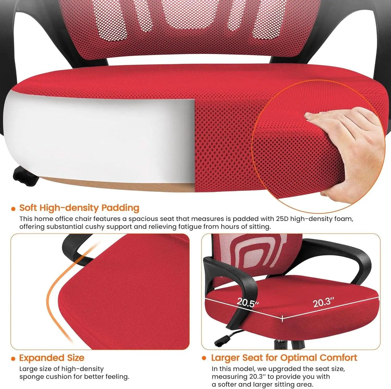 Ergonomic Red Mesh Office Chair With Lumbar Support from PriceLows™