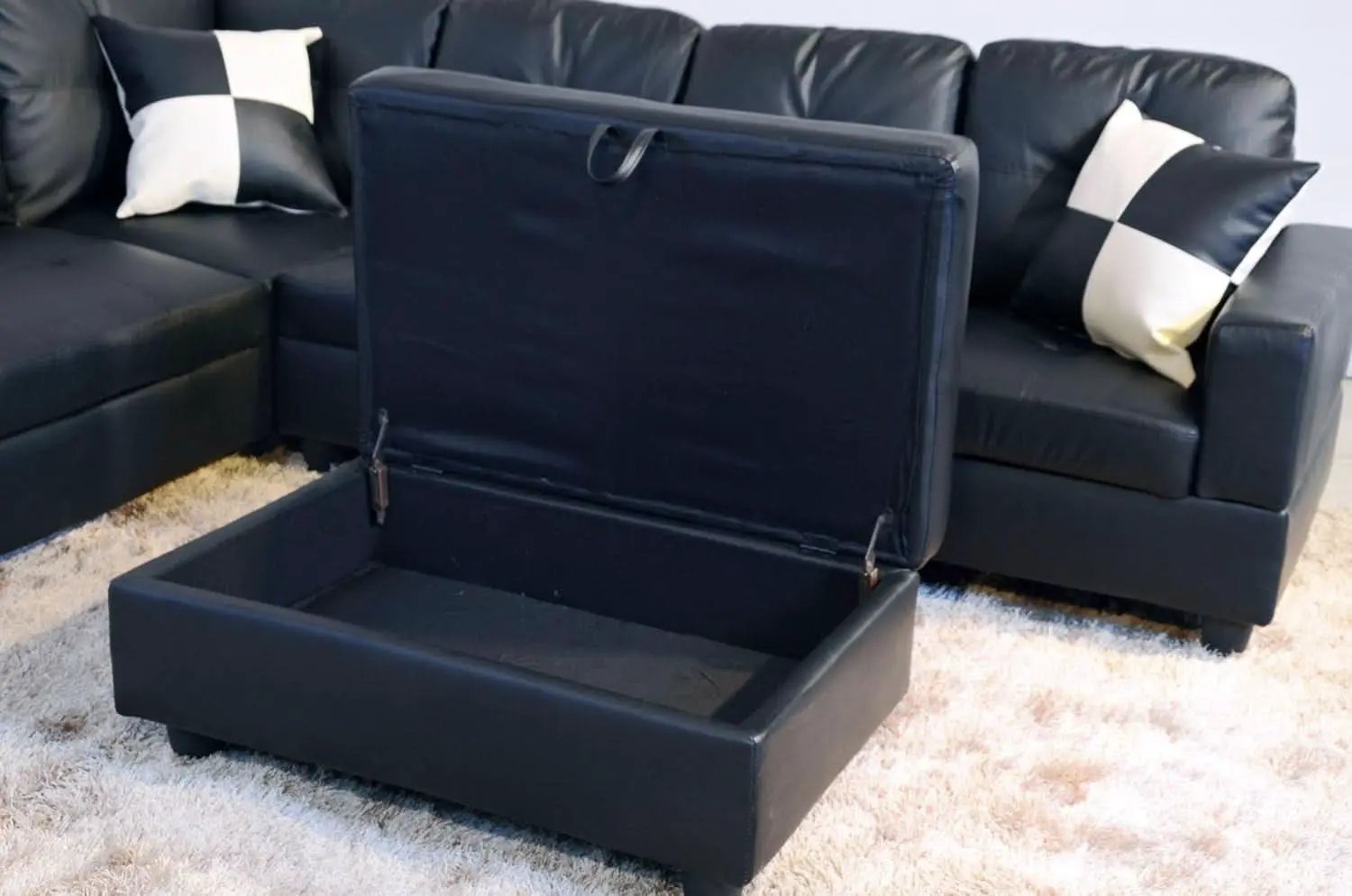 Black Faux Leather Sectional Sofa Set With Ottoman from PriceLows™