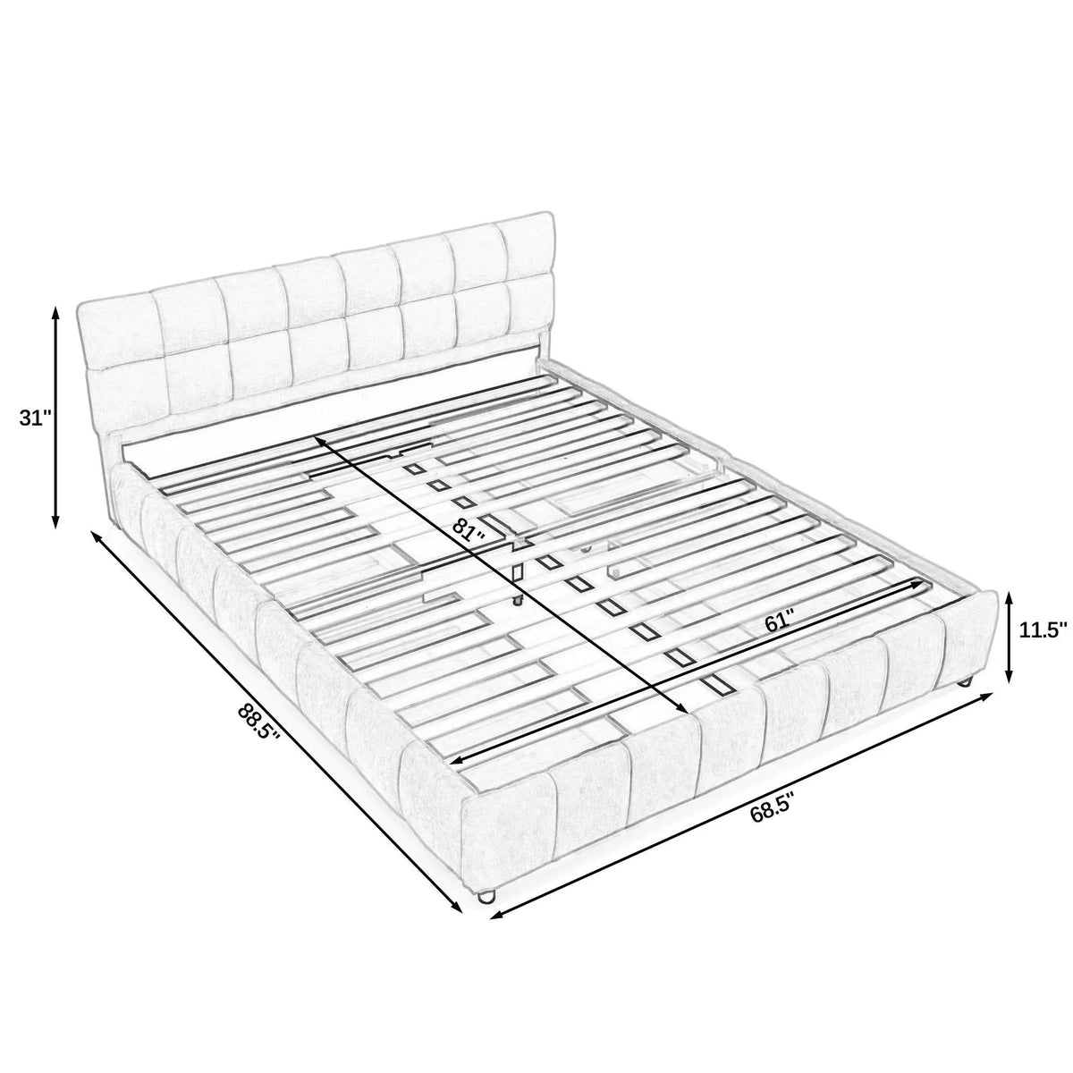 Modern Platform Storage Bed Frame | Thick Fabric Upholstery | Soft Headboard | Solid Construction