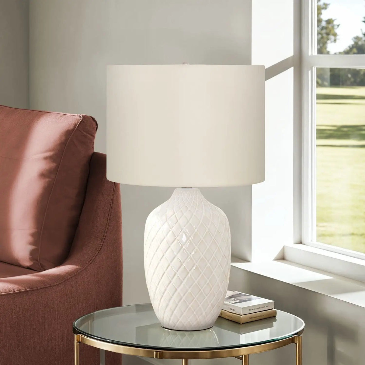 Cream Ginger Jar Table Lamp | Transitional Design | 25 Inch Height | Textured Ceramic Finish