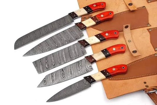 Custom Handmade Damascus Kitchen Knife 13” with Camel Bone, Pakka Wood, or Rosewood | 8 Inch | Damascus Steel | Kitchen Knives Set