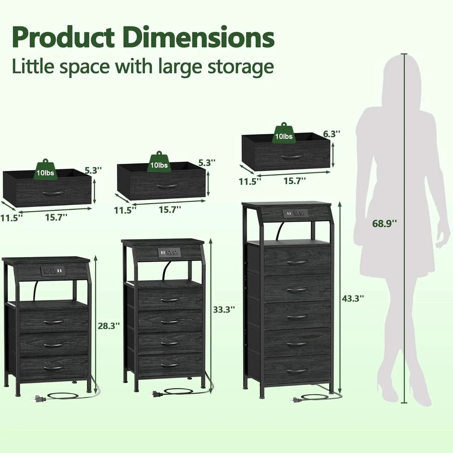 Black Oak Dresser With Integrated Charging Station from PriceLows™