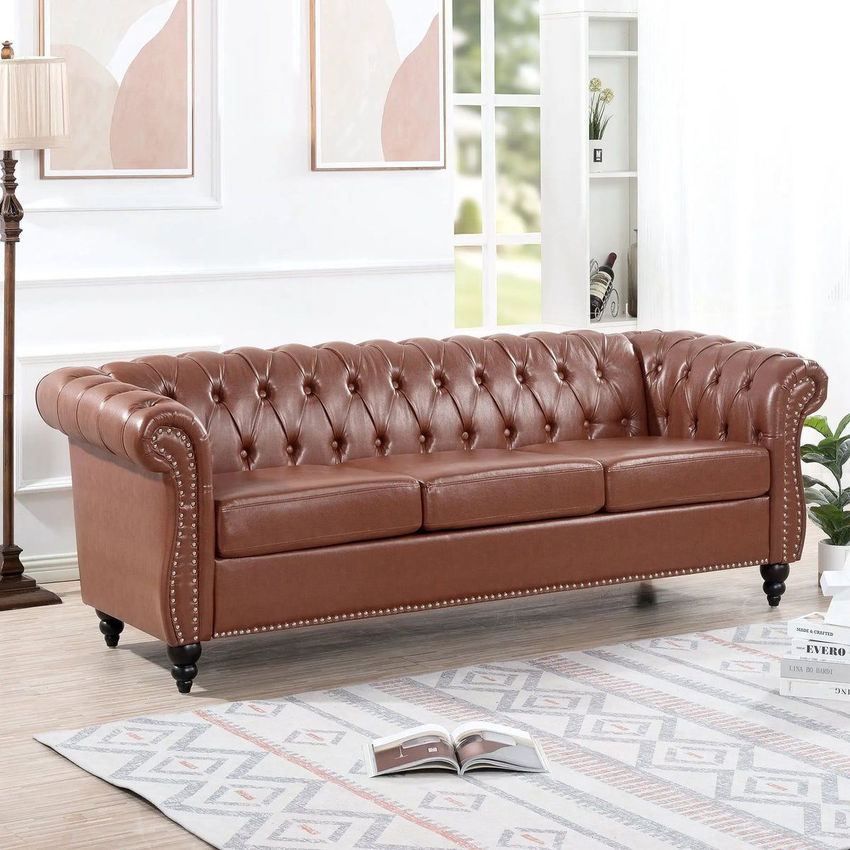 Rolled Arm Chesterfield Sofa | 3 Seater | Staggered Deep Pull Buckles | TB117 Compliant