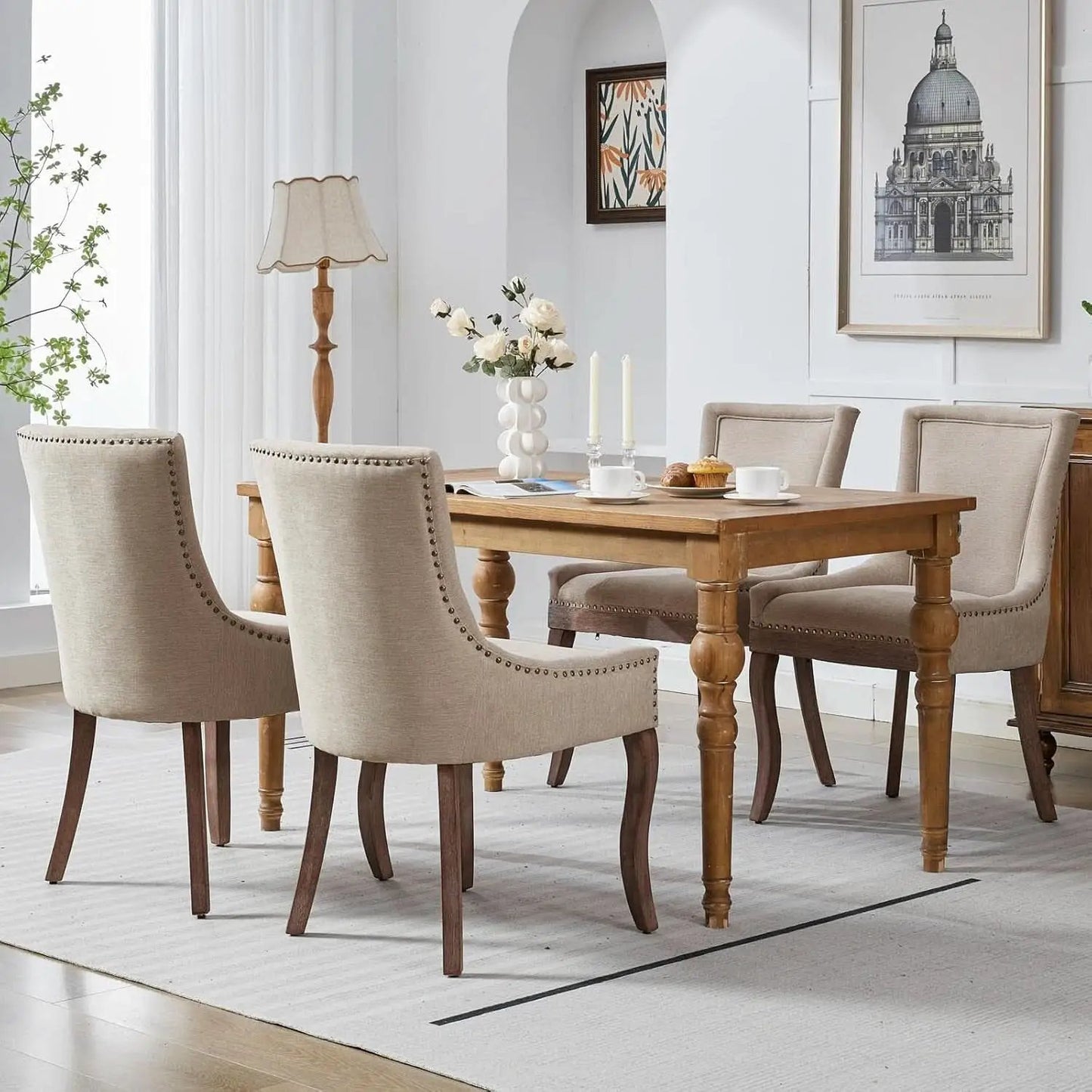 Modern Dining Chairs Set of 4 Beige Upholstery and Wood Legs from PriceLows™