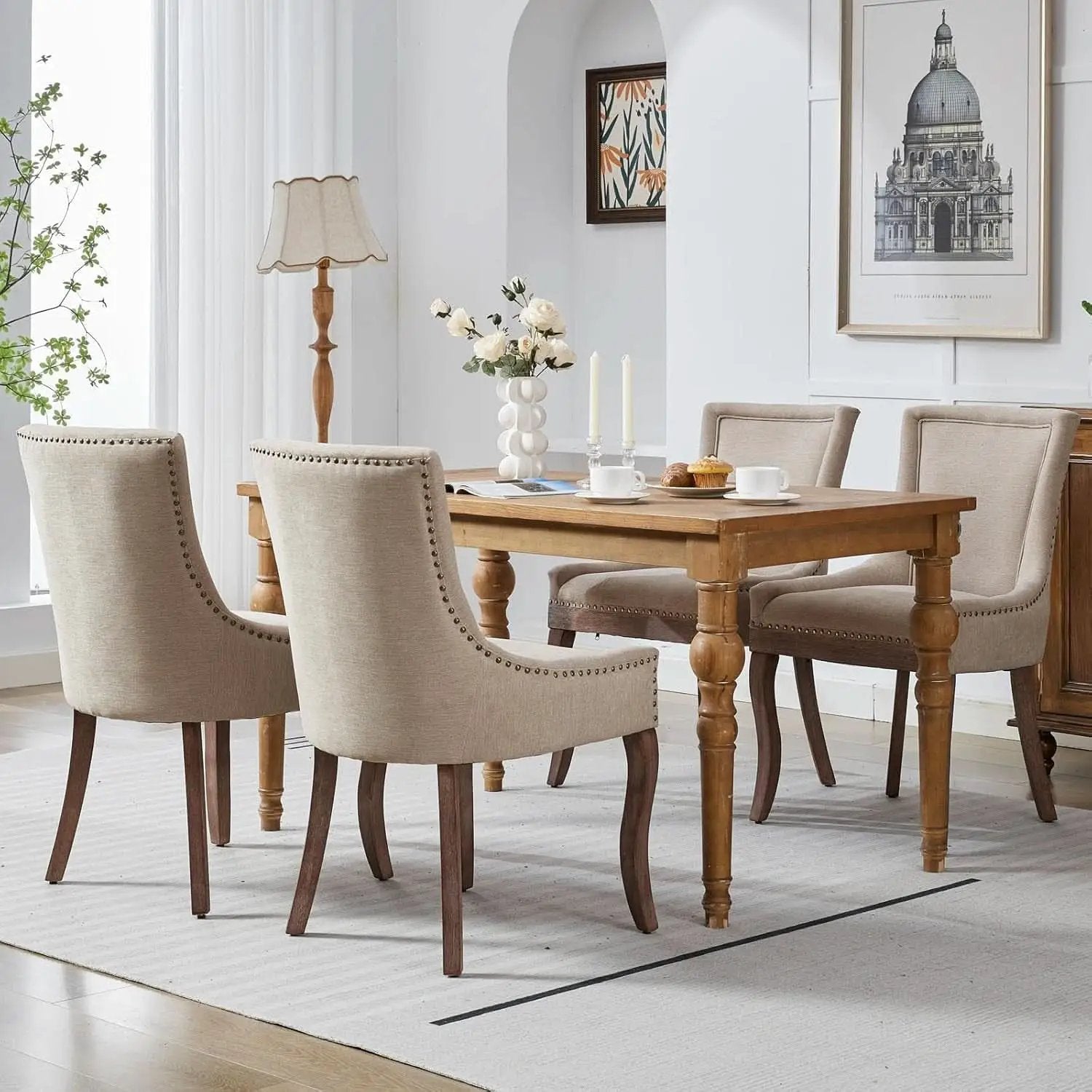 Modern Dining Chairs Set of 4 Beige Upholstery and Wood Legs from PriceLows™