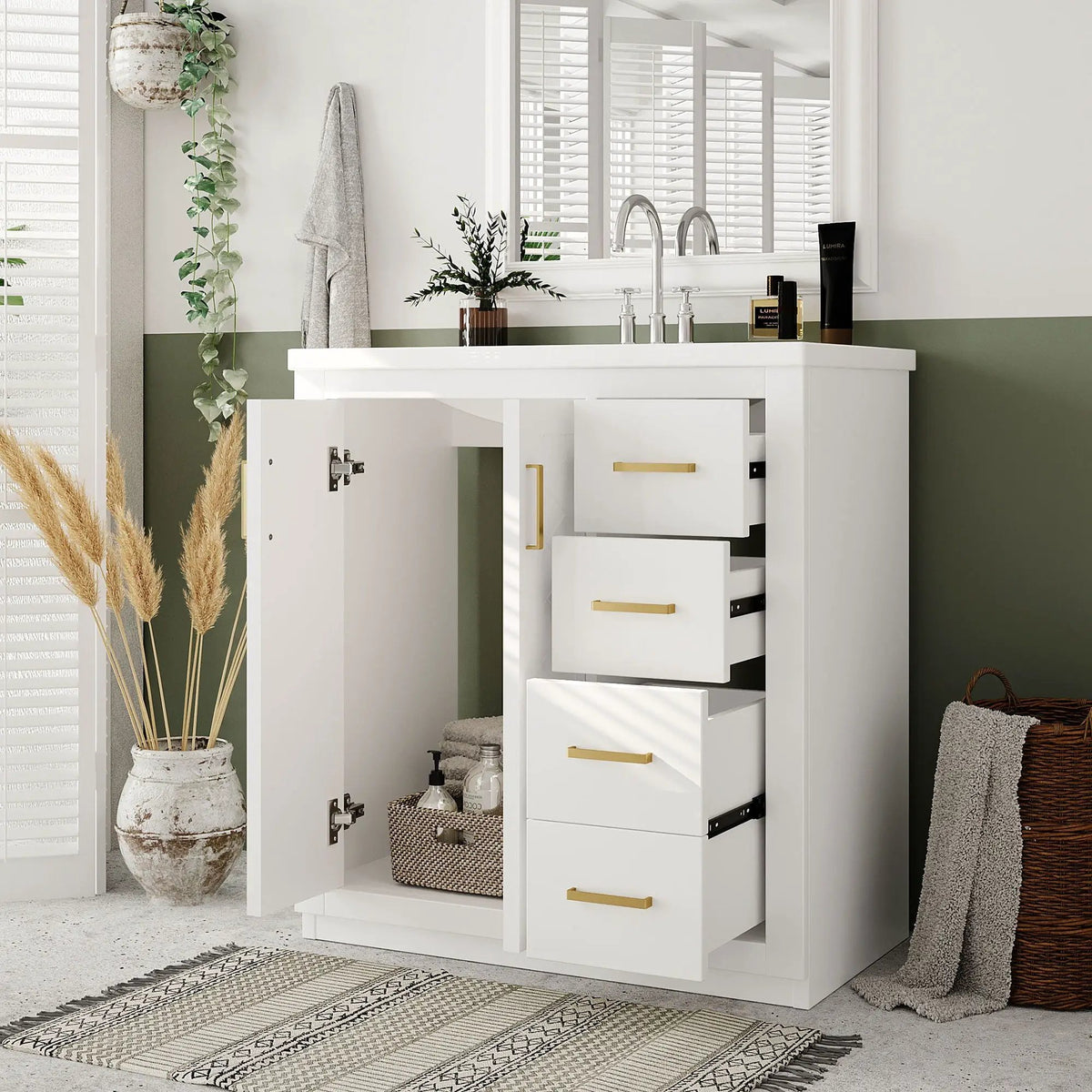 30 Inch Bathroom Vanity | Freestanding Set | 3 Drawers | Solid Wood Frame