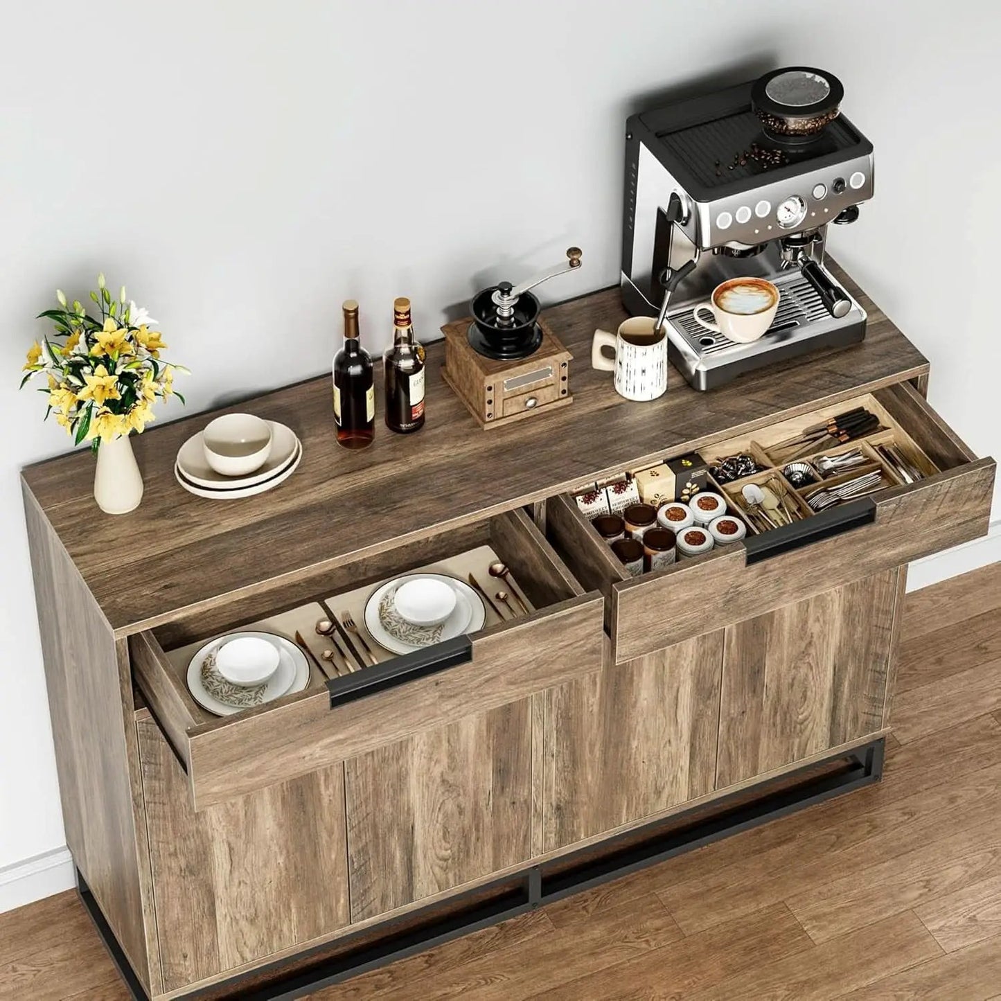 55 Inch Buffet Cabinet With 2 Drawers Modern Farmhouse from PriceLows™