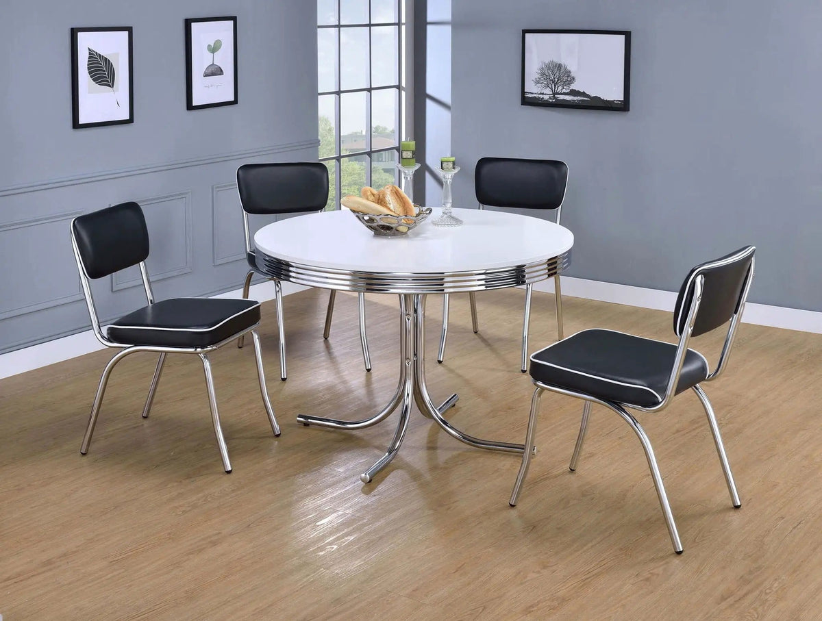 Retro 5-piece Round Dining Table Set White and | 5-Piece Set | Dining Room Furniture | Black