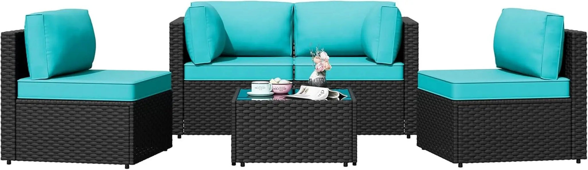 Five Piece Outdoor Patio Sectional Sofa Set Blue from PriceLows™