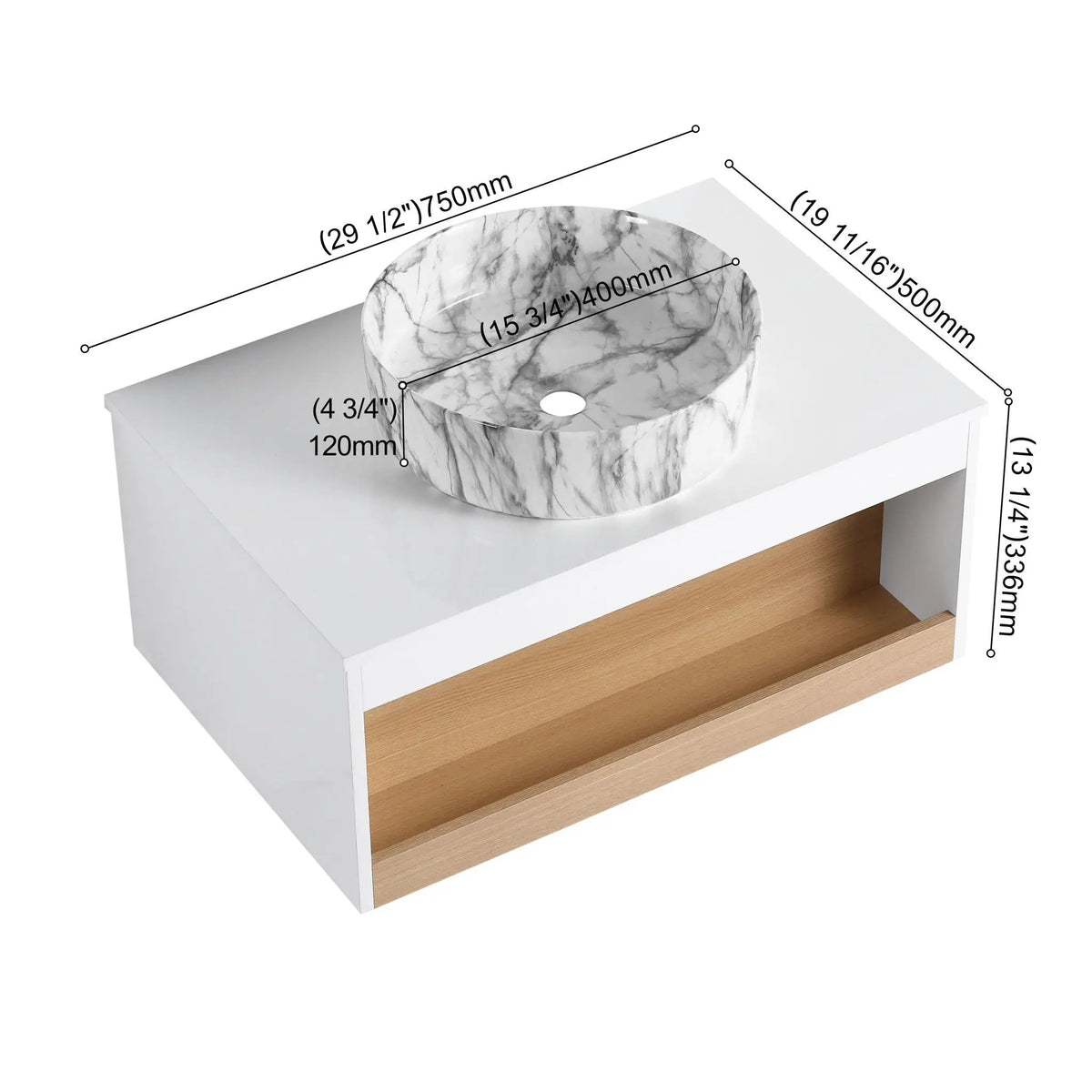 Floating Bathroom Vanity | Wall Mounted | Ceramic Vessel Sink | White