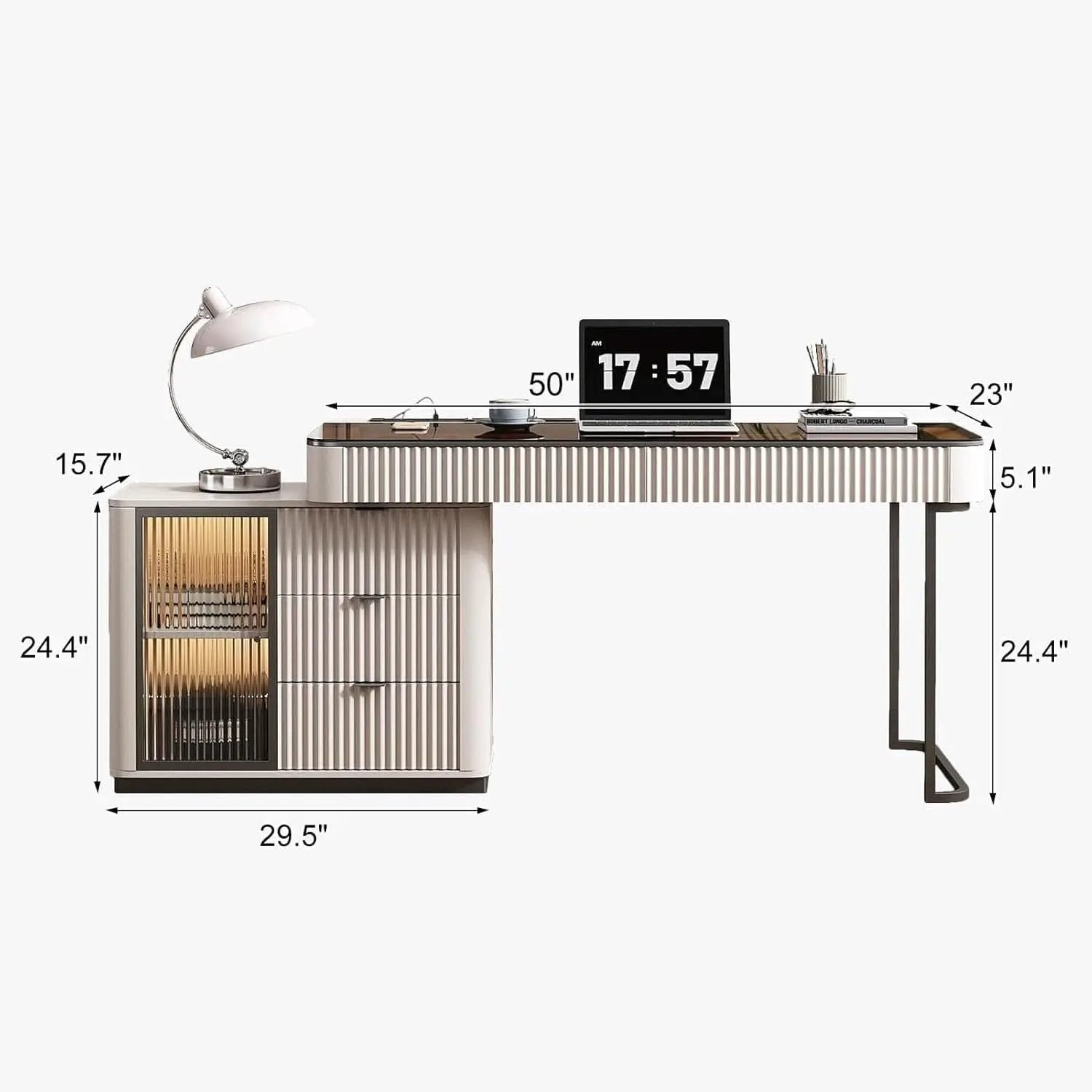 Ivory 50 Inch Office Computer Desk With Cabinet LED lights from PriceLows™