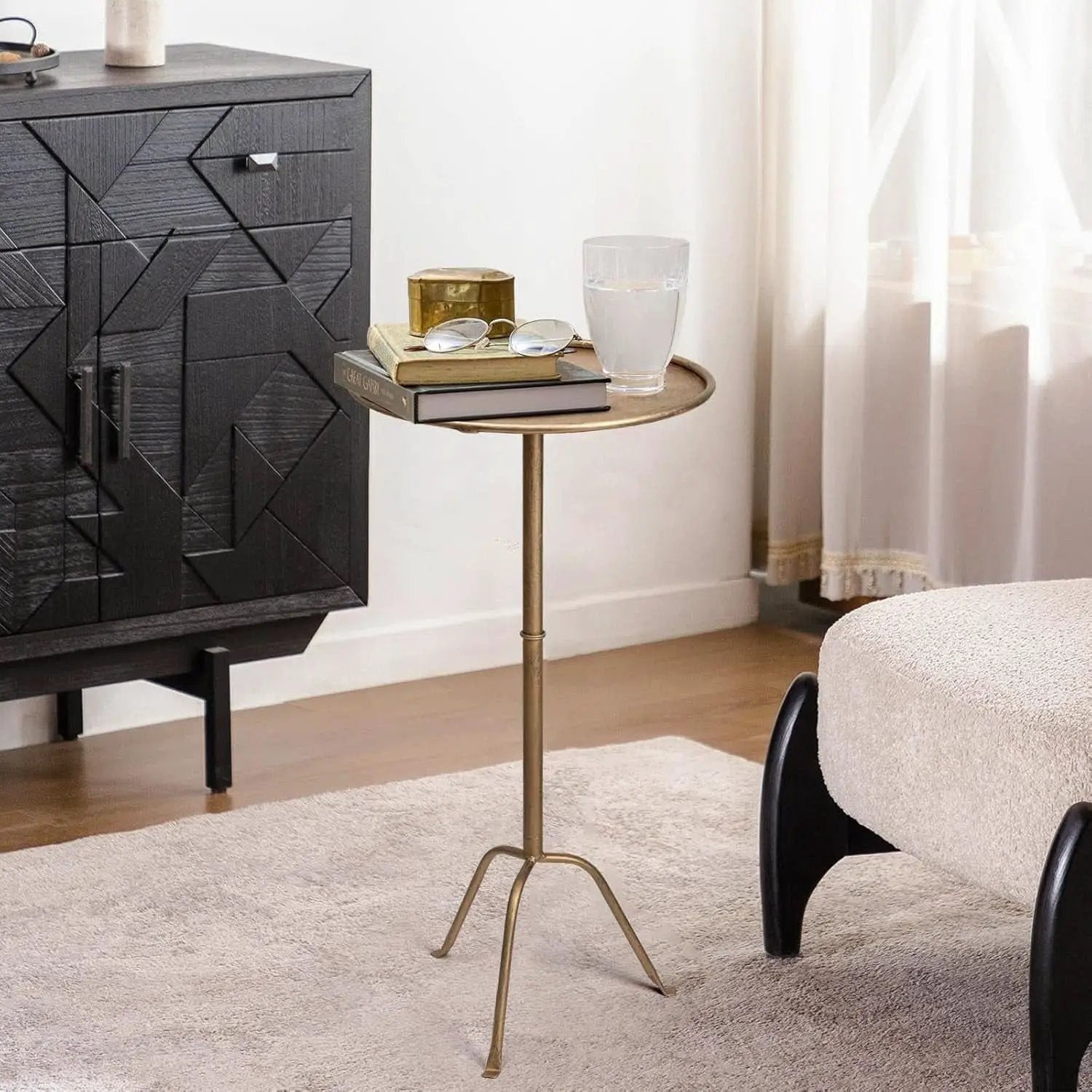Antique Brass Martini Side Table Compact Raised Edge from PriceLows™