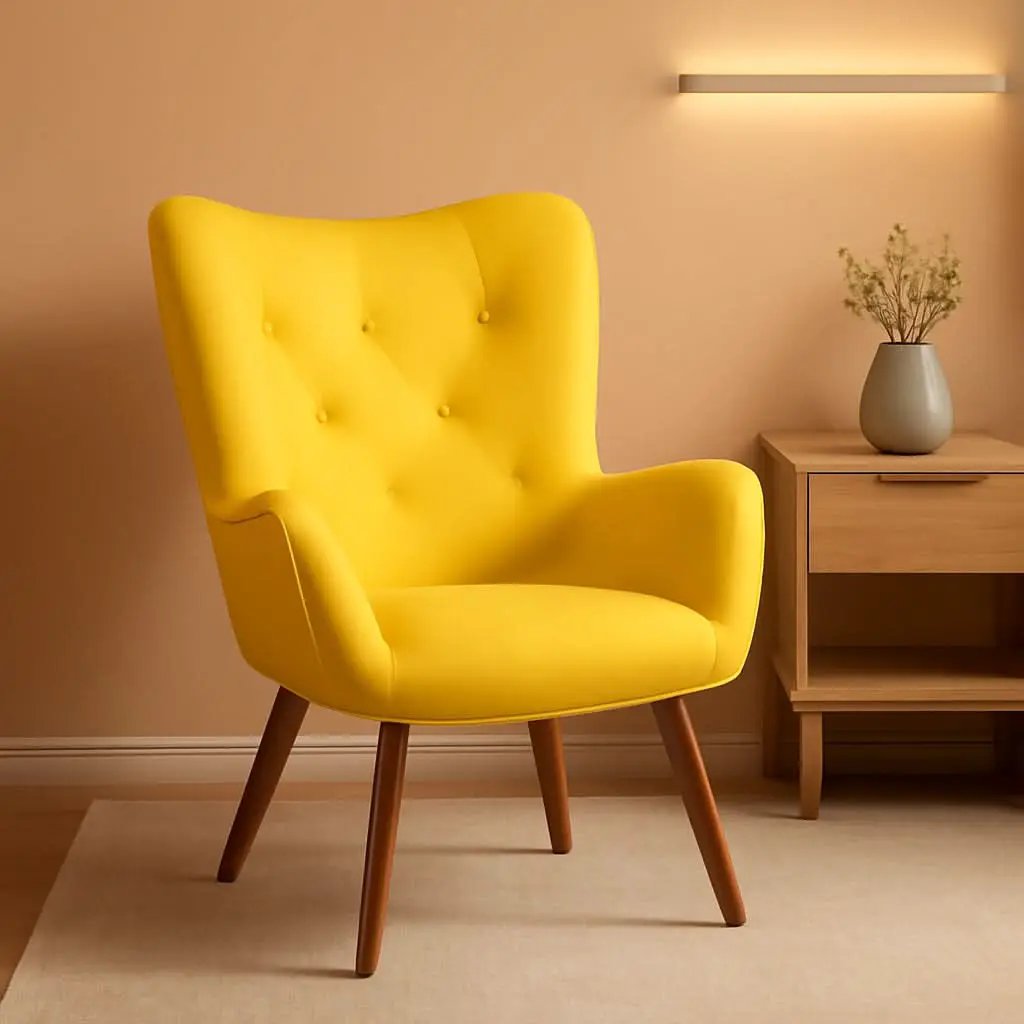 Yellow Velvet Tufted Accent Chair Compact Size Living Room from PriceLows™