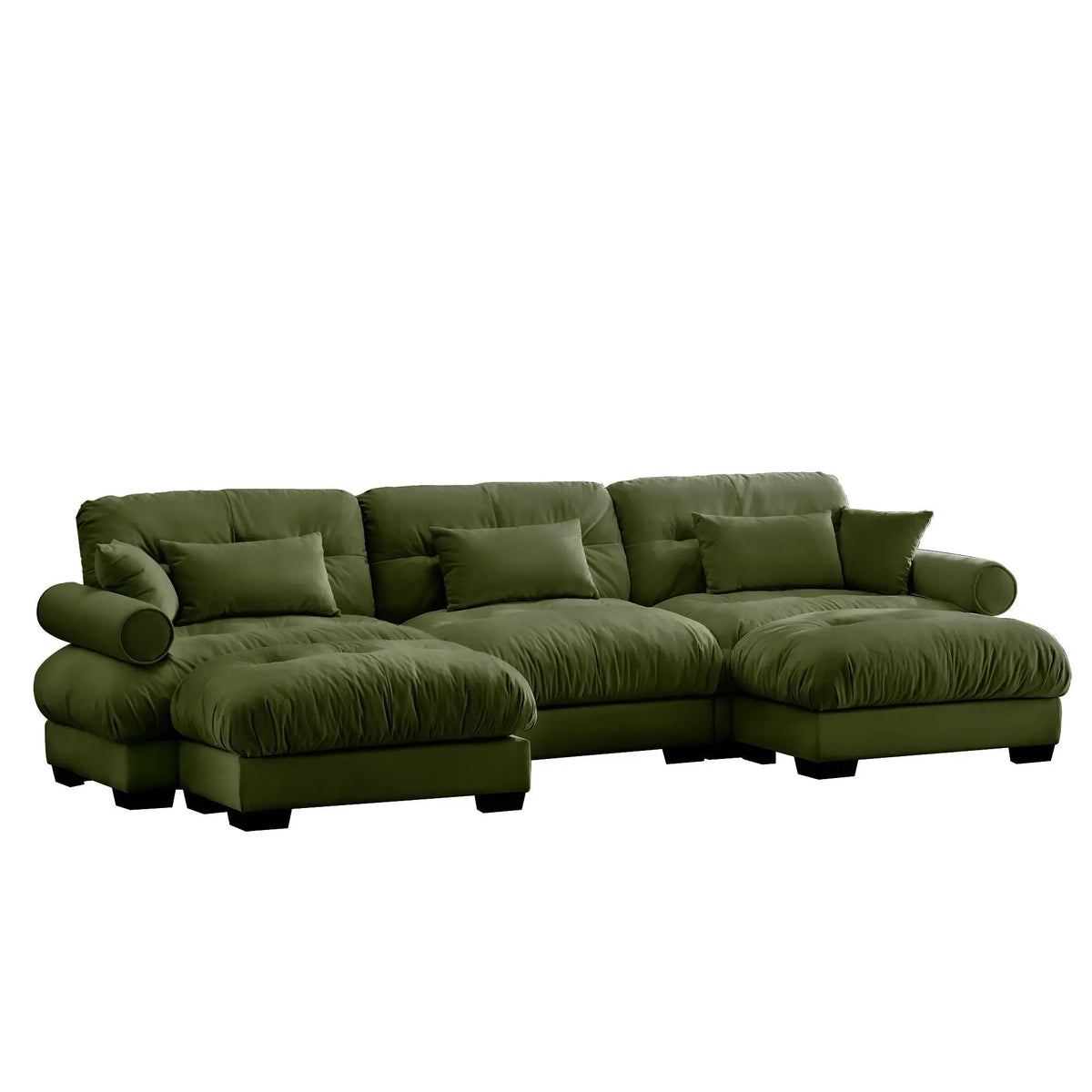 Modular Sectional Sofa | Deep Comfort Cushions | Vintage Fabric Ottoman