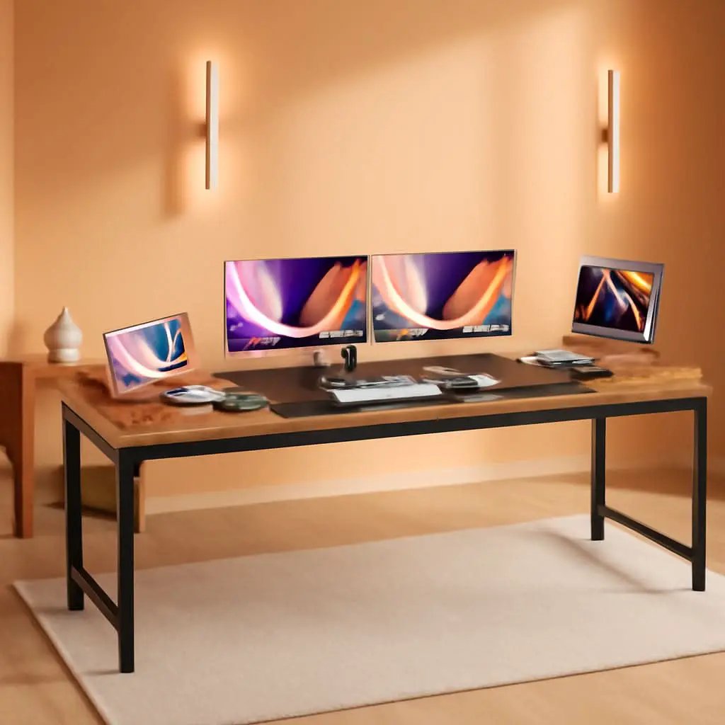 80 Inch Rustic Brown And Black Gaming Desk With Storage from PriceLows™