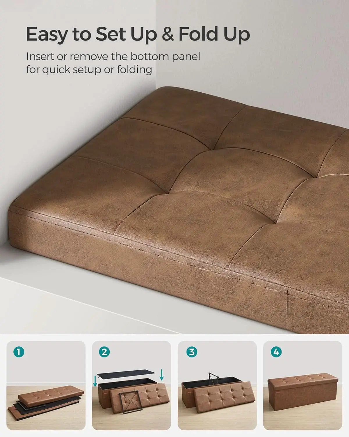 43 Inch Premium Synthetic Leather Ottoman Bench With Lid from PriceLows™