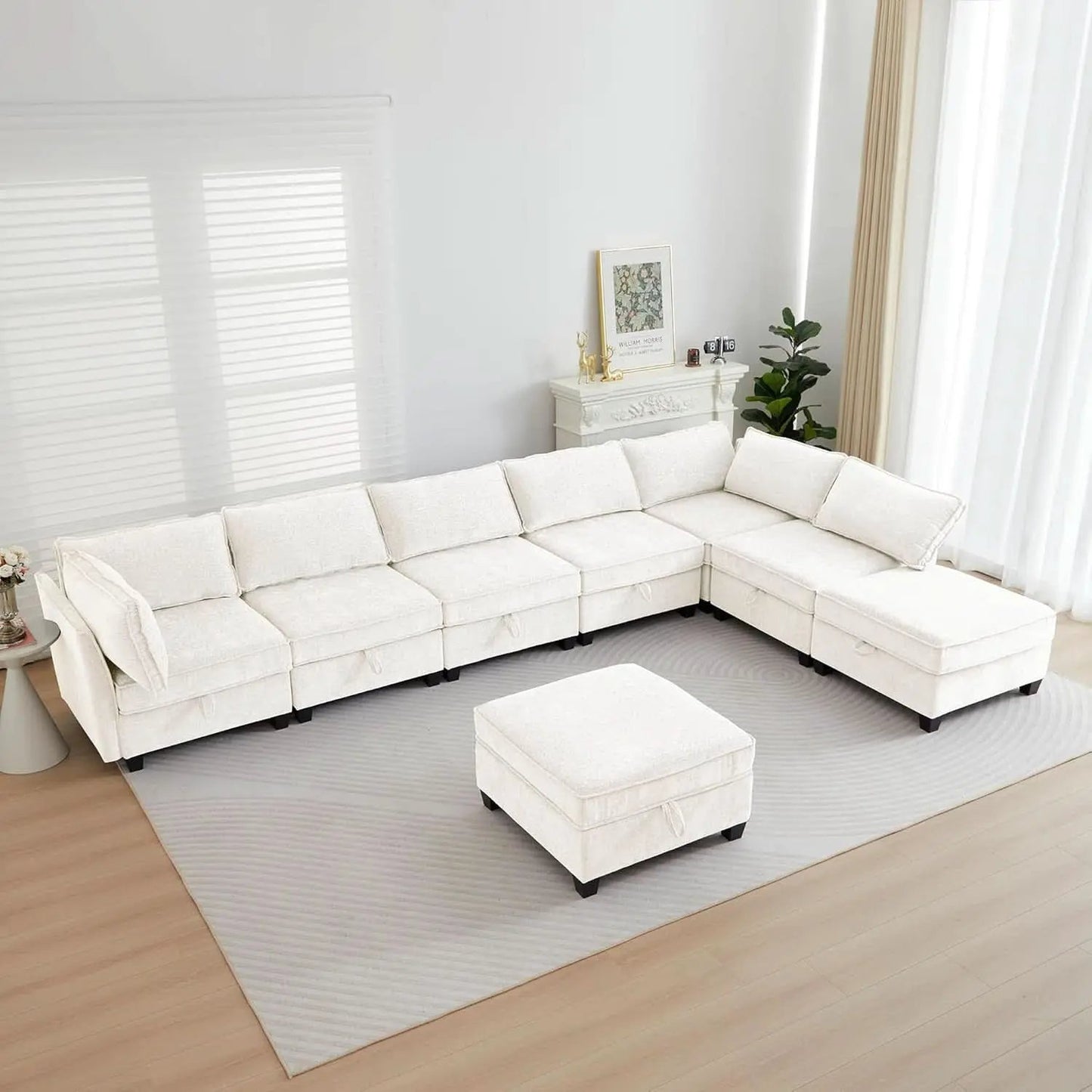 Beige Modular Sectional Sofa Featuring Sleeper Storage from PriceLows™