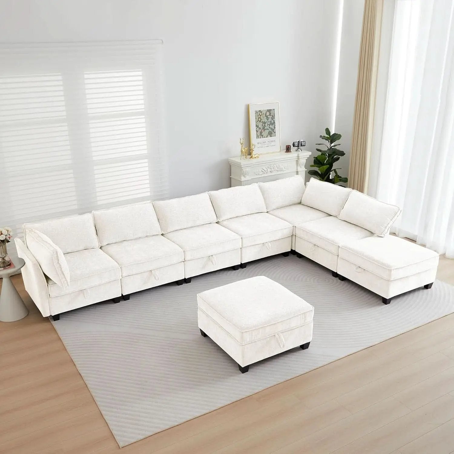 Beige Modular Sectional Sofa Featuring Sleeper Storage from PriceLows™
