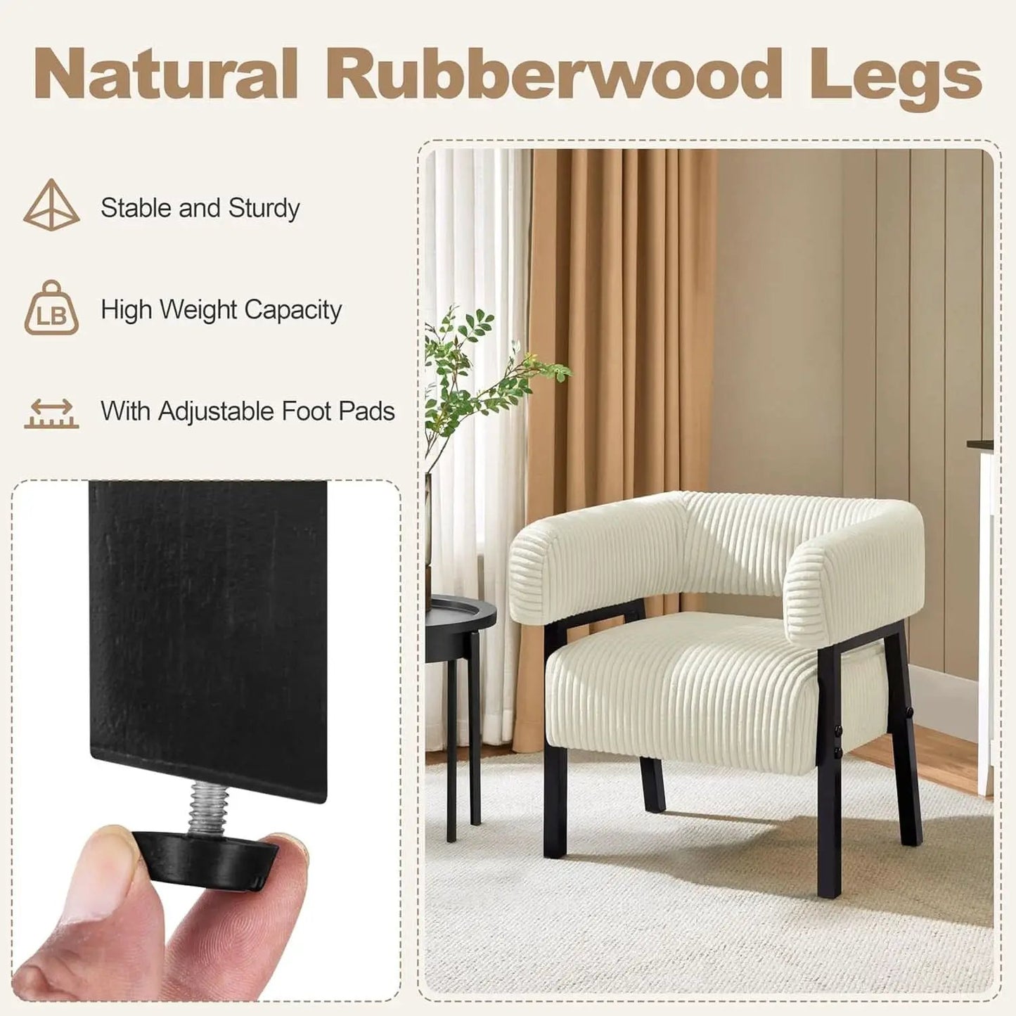 Beige Corduroy Barrel Chair Set Of 2 With Wood Legs from PriceLows™