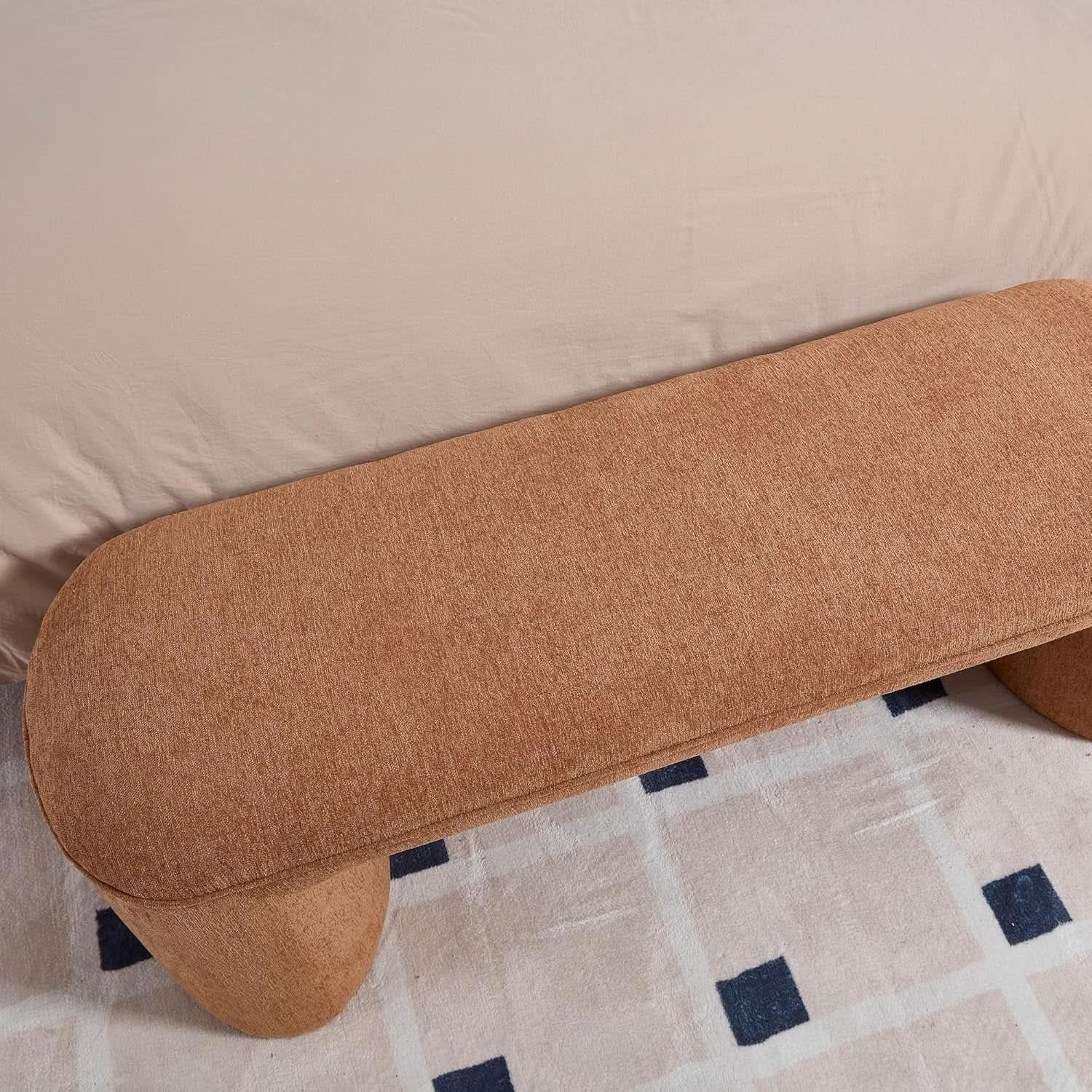Brown Upholstered 53Inches Storage Ottoman Bench Stools from PriceLows™