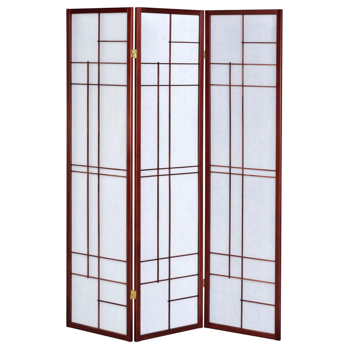 Katerina 3-Panel Room Divider Folding Shoji Screen | 52 x 0.75 x 70.25 in | Rubberwood & Fabric | Cherry