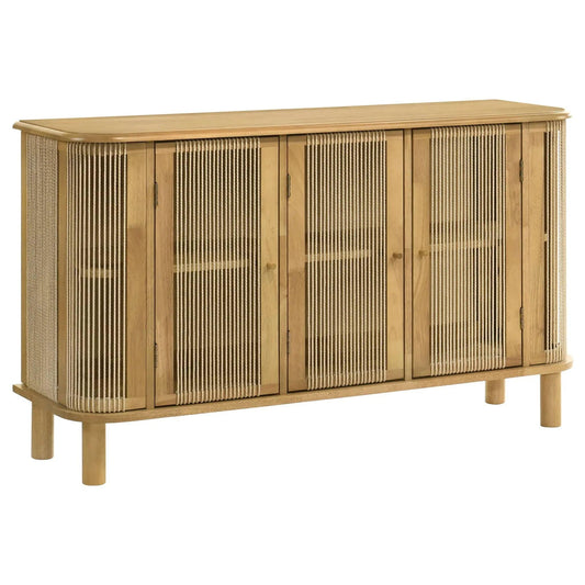 Ervine 3-Door Rope Panel Sideboard Accent Storage Cabinet | 53.25 x 15.75 x 31.5 in | Rubberwood & Plywood | Natural