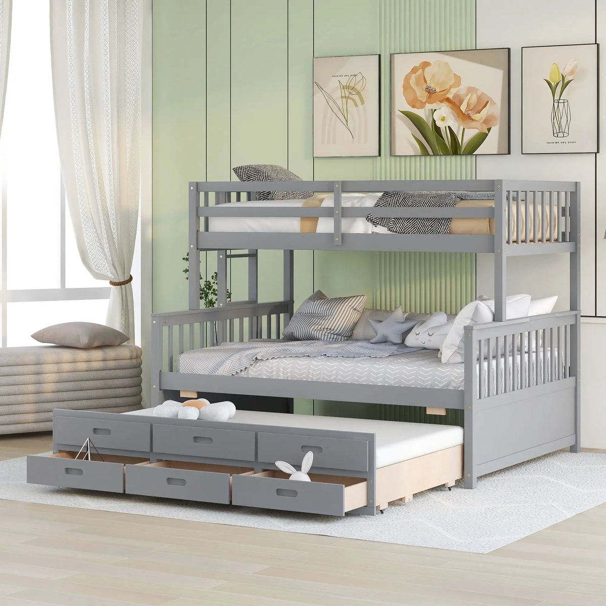 Bunk Bed | Twin Size | Rolling Trundle | Storage Drawers