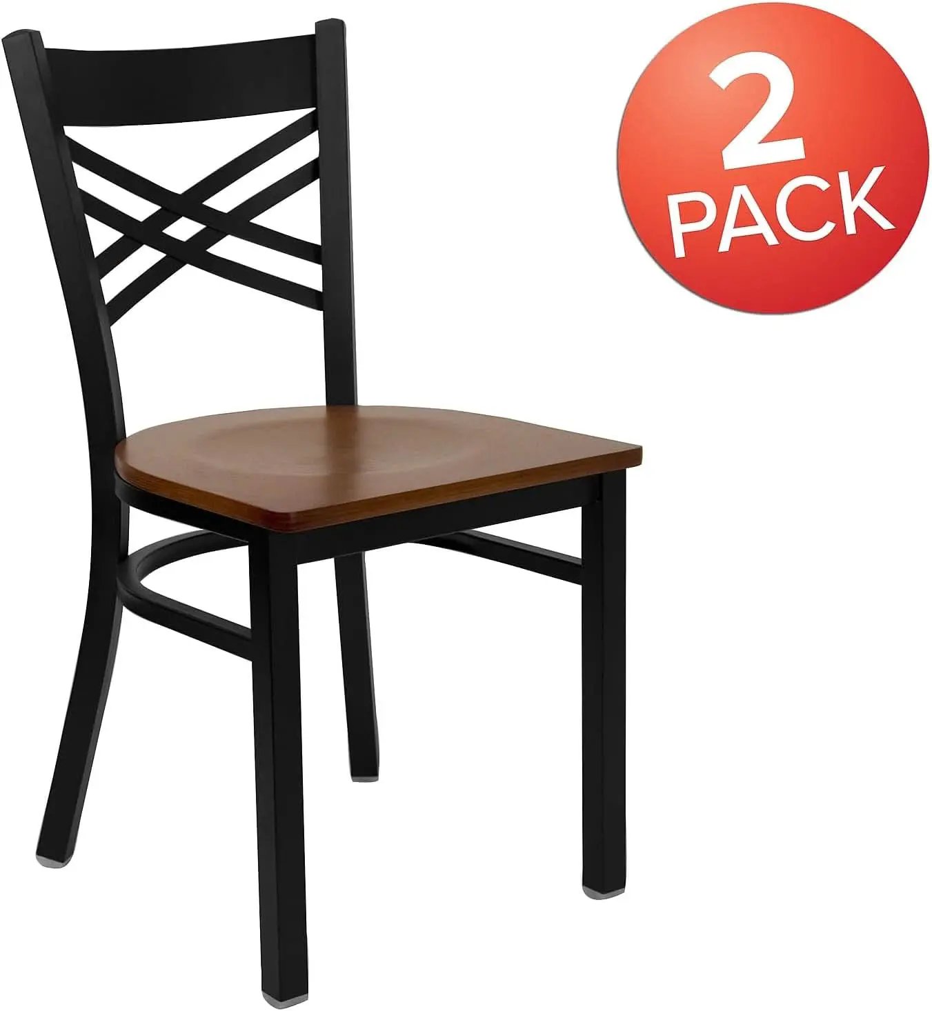 2 Pack HERCULES Series Black X Back Metal Dining Chairs With Cherry Wood Seats For Home Or Commercial Use from PriceLows™