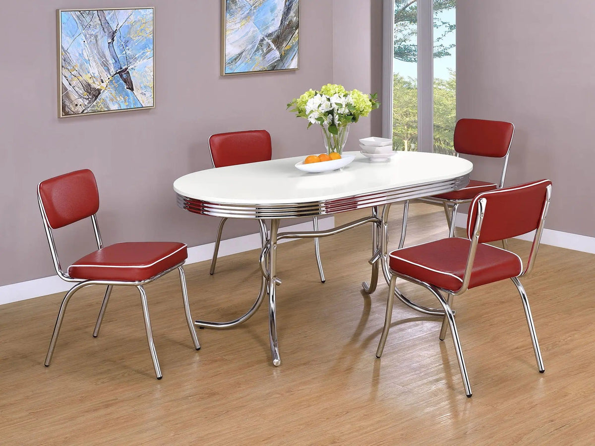 Retro Oval 60-inch Wood Top Dining Table White and Chrome | 60 x 36 x 29.5 in | Engineered Wood & Veneer | Dining Room