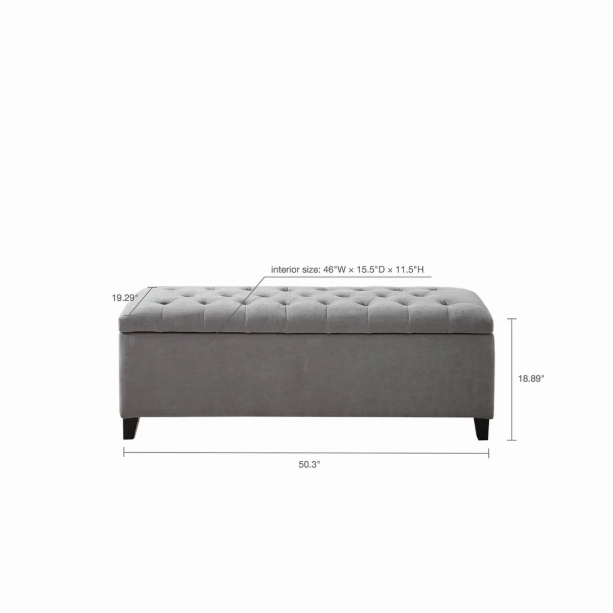 Tufted Soft Close Storage Bench | Button Tufted Top | Solid Wood Legs | 49 Inch Width