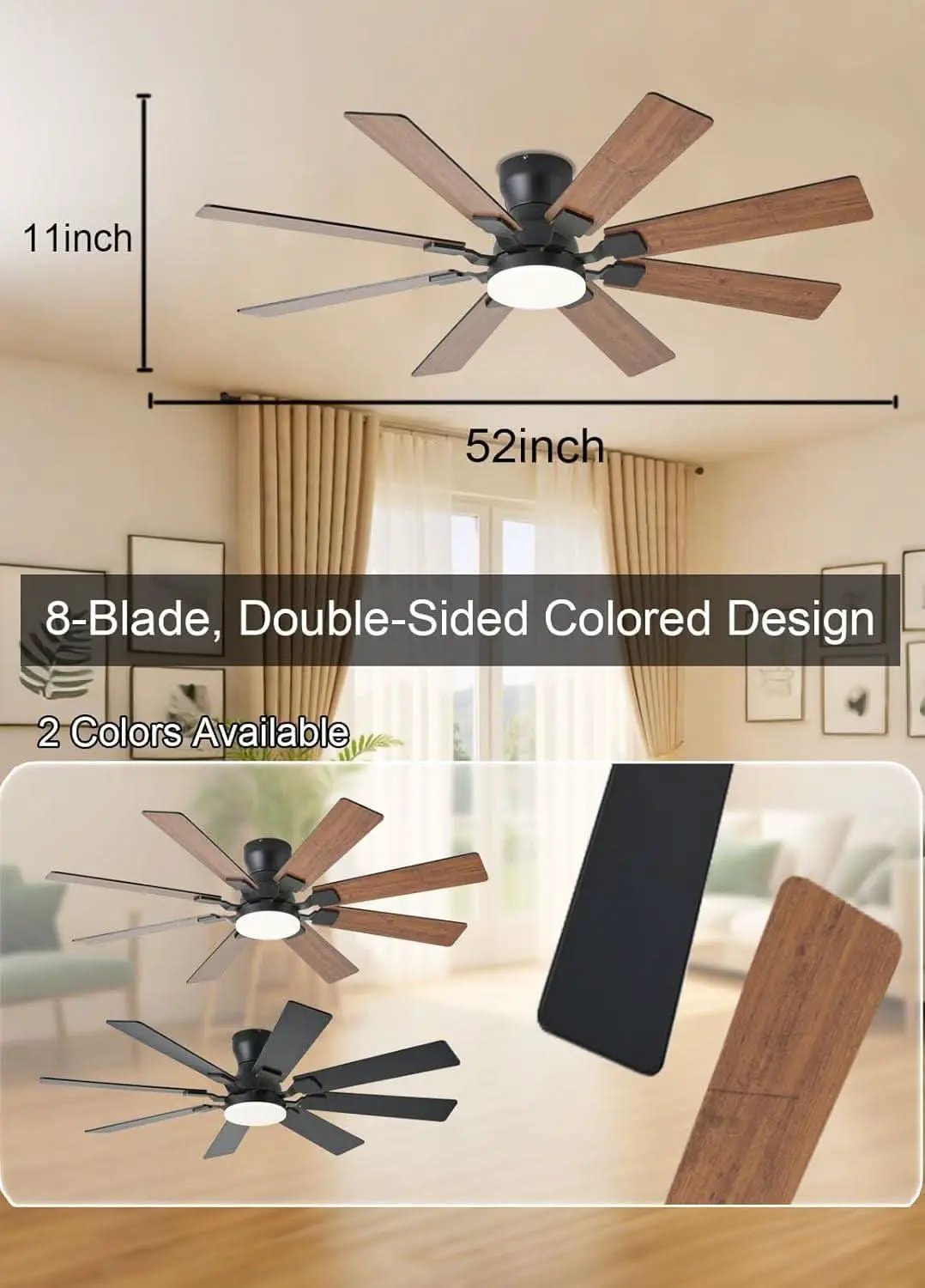 52 Inch Ceiling Fan With Light Remote App Control Brown from PriceLows™