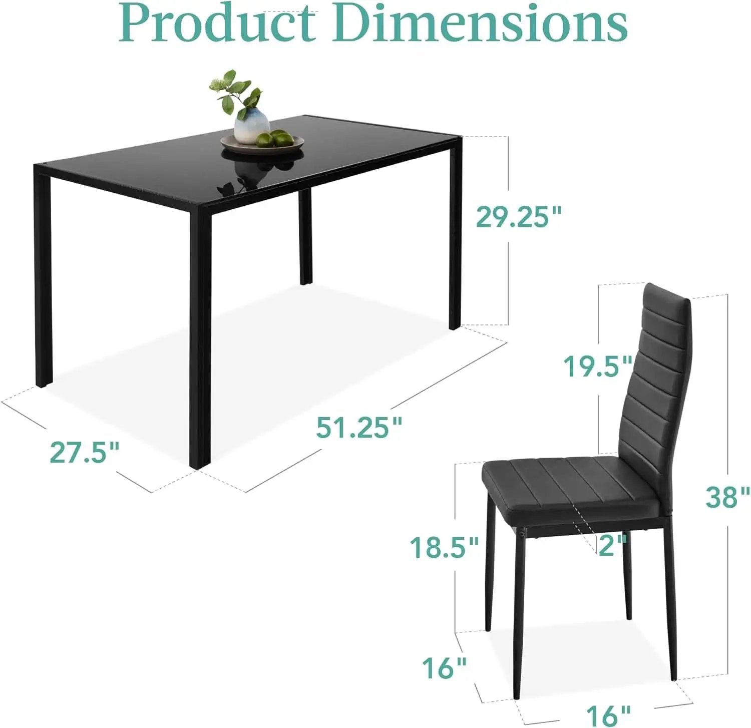 Tempered Glass Ultra Lux Countertop Dining Table Set Black 51 Inch from PriceLows™