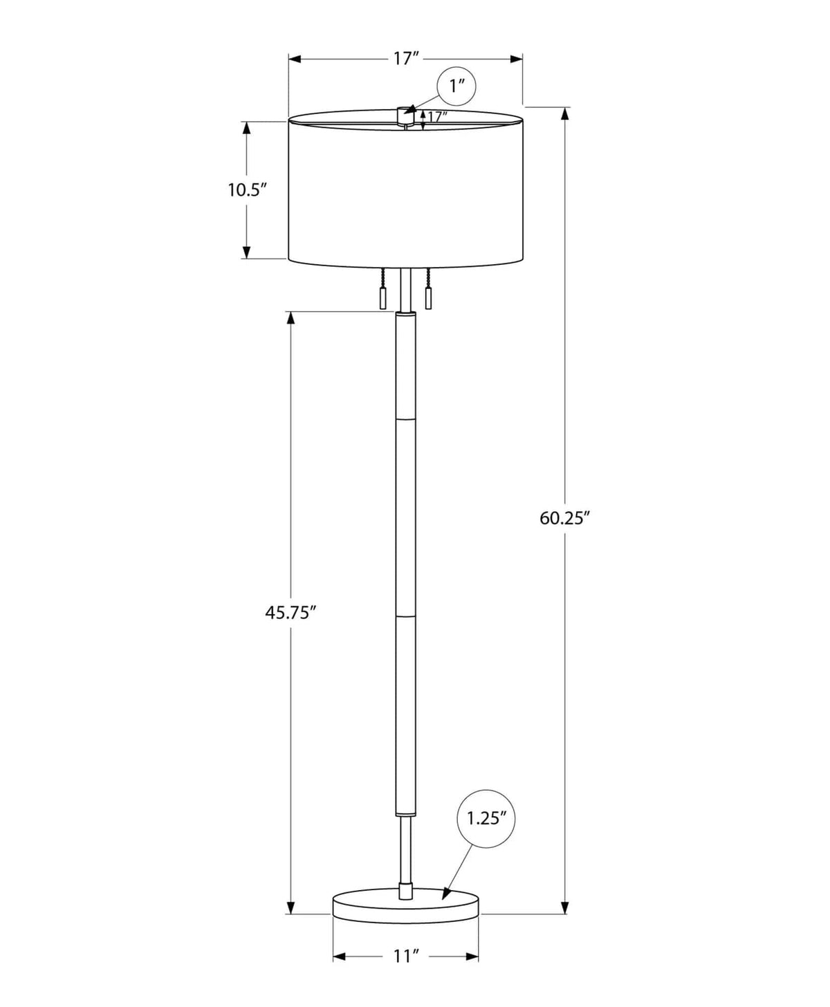 Floor Lamp Lighting - | 17 x 17 x 60.25 in | Fabric & Metal | Black