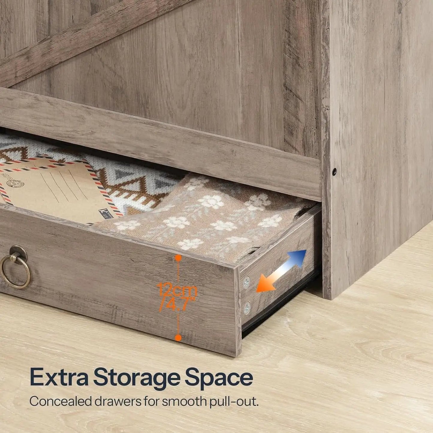 SolidWoodFinish Storage Bench Greige 43Inch Drawer from PriceLows™