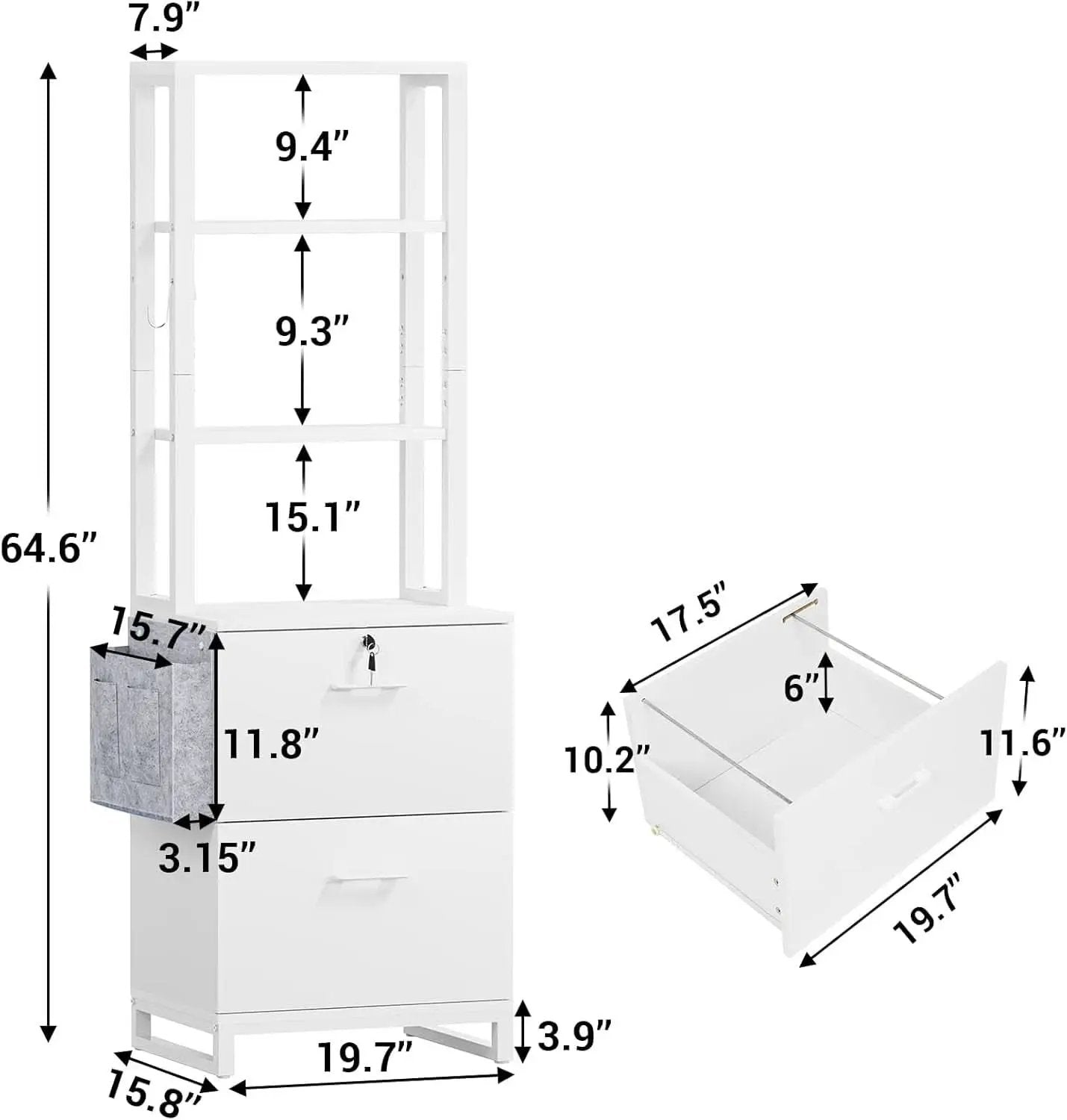 2 Drawer File Cabinet With Lock For Letter Legal A4 Folders White With Storage Bag Open Shelf And Hook from PriceLows™